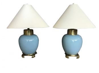 Pair Of Blue Asian Inspired Lamps