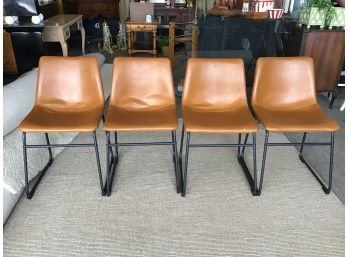Set Of 4, Modern Leather/ Iron Dining Chairs