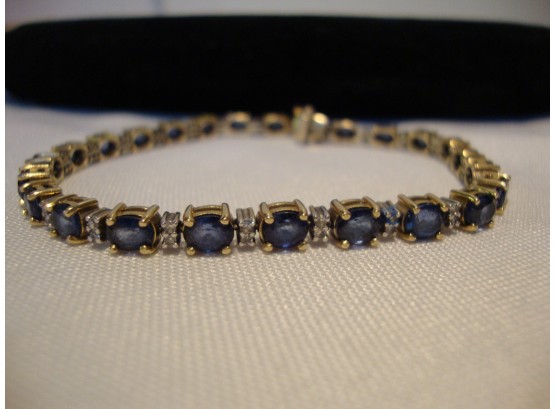 14K Gold Sapphire And Diamond Bracelet 7.5'