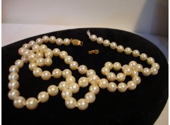 14K Gold Clasp Pearl Necklace Needs Repair 24'
