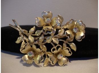 Coro Gold Tone Flower Pin With Aurora Borealis Rhinestones