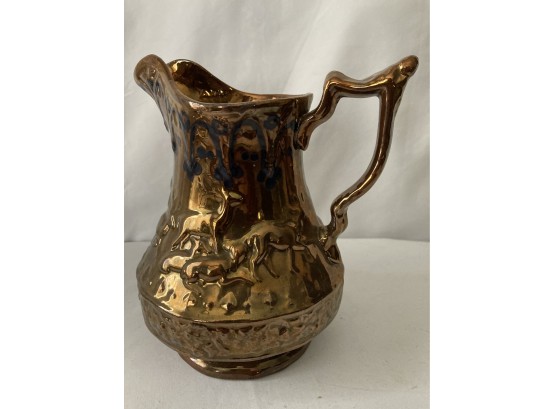 Vintage Gold Carnival Glass (?) Pitcher With Deer On It