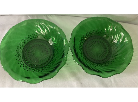 2 High Quality Vintage Green Depression Glass Green Bowls