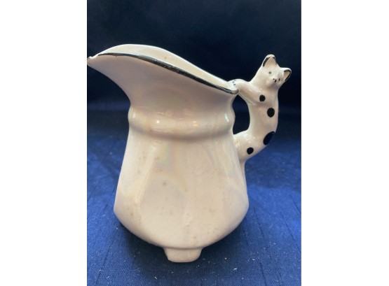 Vintage Creamer Pitcher Cat Handle White Black Made In Czech Republic Incorrigible Kitties 2of 2