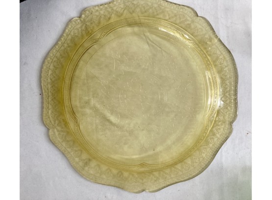 Large Antique Yellow Depression Etched Glass Serving Plate,Glass Serving Plate Large Antique Yellow Depression