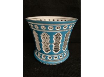 Very Interesting And Cool Tate Milk Glass With Blue And Clear Glass Compote
