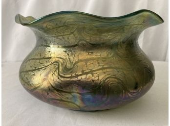 Vintage Carnival Glass Bowl With Wavy Edged Top