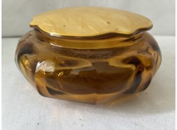 Vintage Amber Dish With Cover