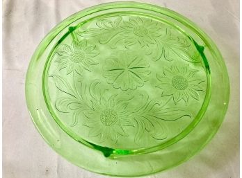 Vintage Green Depression Glass Footed Cake Plate