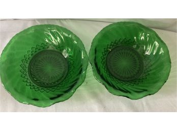 2 High Quality Vintage Green Depression Glass Green Bowls