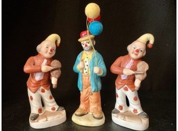 Flambro Clown Figurine With Balloons And Two Clowns Made In Korea