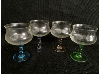 Set Of 4 Different Colored Stem Glasses