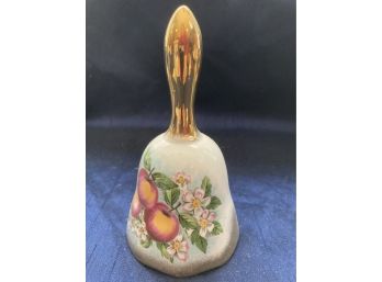 Vintage Porcelain Bell With Apples And A Gold Handle