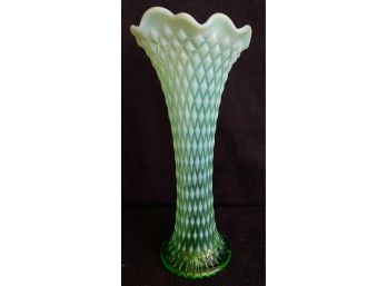 Fenton Hobnail Milk Glass And Green Vaseline(?) Vase Very Nice
