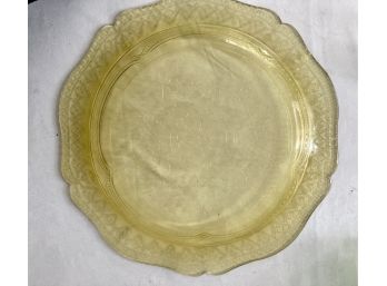 Large Antique Yellow Depression Etched Glass Serving Plate,Glass Serving Plate Large Antique Yellow Depression