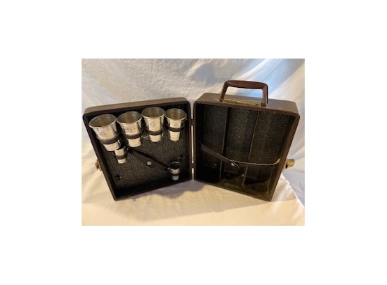 Vintage 'Travel Bar' By Ever-wear. Set Includes Tin Cups, Shot Glasses And Bottle Compartments