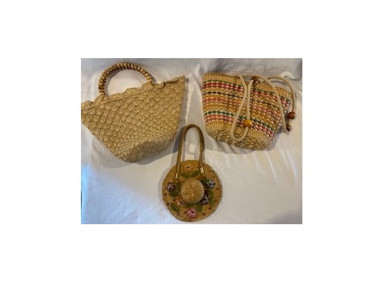 Two Vintage Basket Weave Pocketbooks. One Includes Adorable 'coin' Purse.