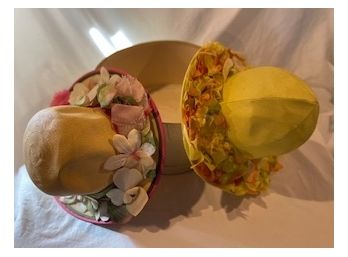 Classic 'Mr. John NY And Paris' Floral Bonnets In Hat Box. Bonnets Purchased At 'up To Date'