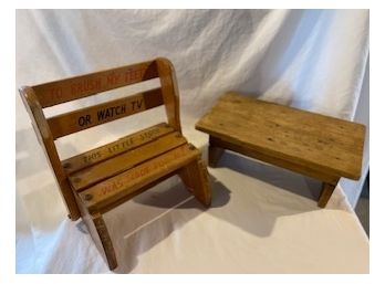 Two Vintage Wooden Step Stools - One For Children