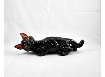Black Glazed Ceramic Japanese Cat Sculpture