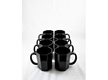 Vintage Arcoroc Octime Black Ceramic Mugs, Set Of 8 - Made In France