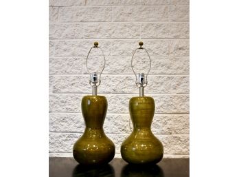Pair Of Retro Green Gourd Shaped Lamp Bases