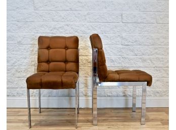 Vintage Samton Chrome Faux Suede Tufted Chairs