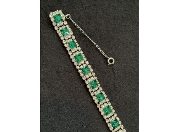 Vintage 'Kramer Of New York' Designed Emerald & Diamond Costume Bracelet