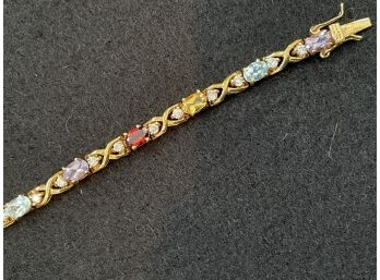Gold Washed Sterling Silver Bracelet With Colored Semi Precious Stones