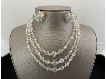 Triple Strand Collar Necklace With Vendome Cluster Earrings