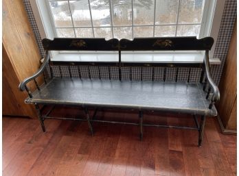 1950's Hitchcock Style Painted Harvest Stenciled Wood Deacon's Bench
