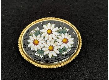 Vintage Italian Micro Mosaic Daisy Oval Brooch