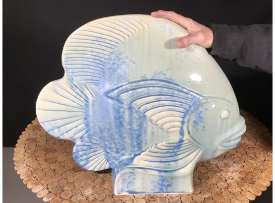 HUGE ! ! ! ! Pottery Blue & White Fish - GREAT DECORATOR Item - 23' Tall - FANTASTIC PIECE ! - Paid $495
