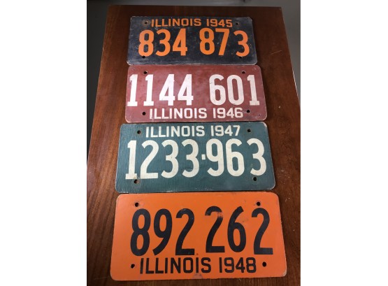 Very Rare SOYBEAN LICENSE PLATES Illinois 1945 - 1946 - 1947 - 1948 - AMAZING CONDITION Considering Age
