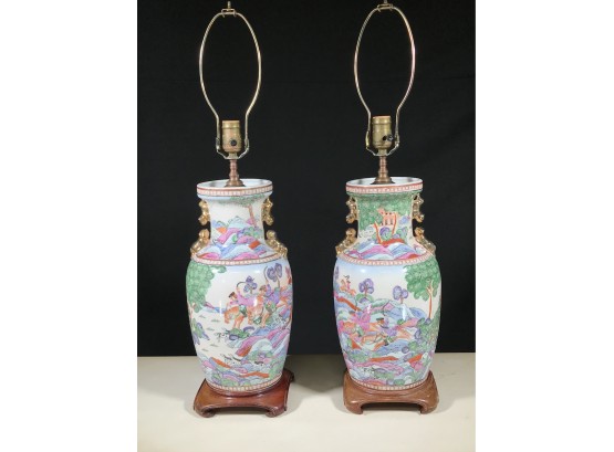 Fabulous Pair Of Large Rose Medallion Vases Mounted As Lamps  - Paid $1,800 Many Years Ago - BEAUTIFUL !