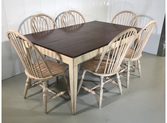 Fabulous Pine Farm Table & Six Chairs With Custom Crackled Paint  - AMAZING SET - Paid Over $2,500 !