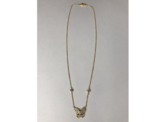 Wonderful Sterling Silver Butterfly Necklace With 14K Overlay Chain With Swarovski Pave Crystals