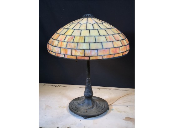 Incredible Antique Slag Glass Table Lamp Bronze Salamander Base - Handel ? Tiffany ? B & H ? - Estate Fresh !