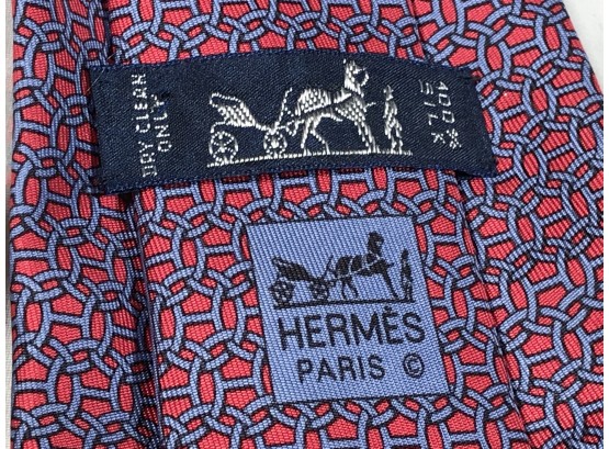 Fabulous Like Brand New HERMES - PARIS Silk Necktie - Red & Blue - MADE IN FRANCE - #5400