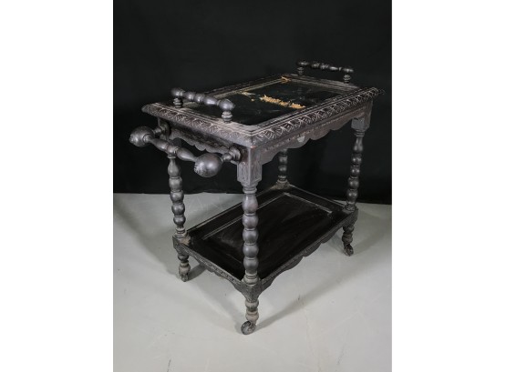 Hand Made Antique Carved Victorian Tea / Cocktail Cart - In Need Of Restoration - OVERALL A GREAT PIECE !