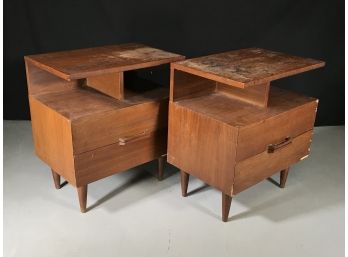 Pair Vintage ESTATE FRESH Ramseur MCM / Mid Century Nightstands / End Tables - FOR RESTORATION - NICE LINES