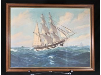 Fantastic Vintage Oil On Canvas T.BAILEY - Listed Artist - Interesting History - Large Painting Ship At Sea