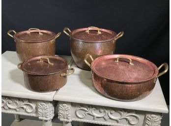 Fantastic High Quality Eight (8) Piece Lot Of RUFFONI Copper Coookware - Four Pots / Four Lids