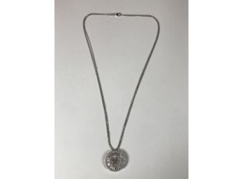 Incredible Sterling Silver & White Sapphire Necklace - Large Round Slide Pendant - AMAZING PIECE !