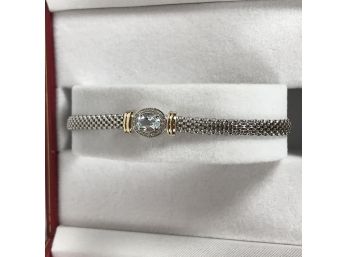 Fantastic David Yurman Style Sterling Silver Bracelet With Aquamarine - Very Nice Piece - Made In Italy