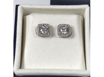Charming Pair Of Sterling Silver & White Sapphire Earrings  In Original Box - VERY Nice Earrings