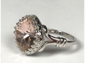 Beautiful Large Morganite Colored Stone  And Sterling Silver / 925 Ring - Very Pretty Setting