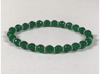 Lovely Faceted Jade Bead Bracelet With Sterling Silver Spacers - GREAT Looking Piece - Looks Very Pricey
