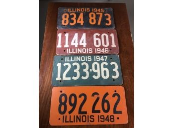 Very Rare SOYBEAN LICENSE PLATES Illinois 1945 - 1946 - 1947 - 1948 - AMAZING CONDITION Considering Age