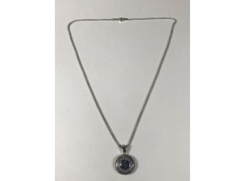 Fantastic Sterling Silver Rope Necklace & Pendant With Pale Blue Sapphire - Made In Italy - VERY Pretty Piece